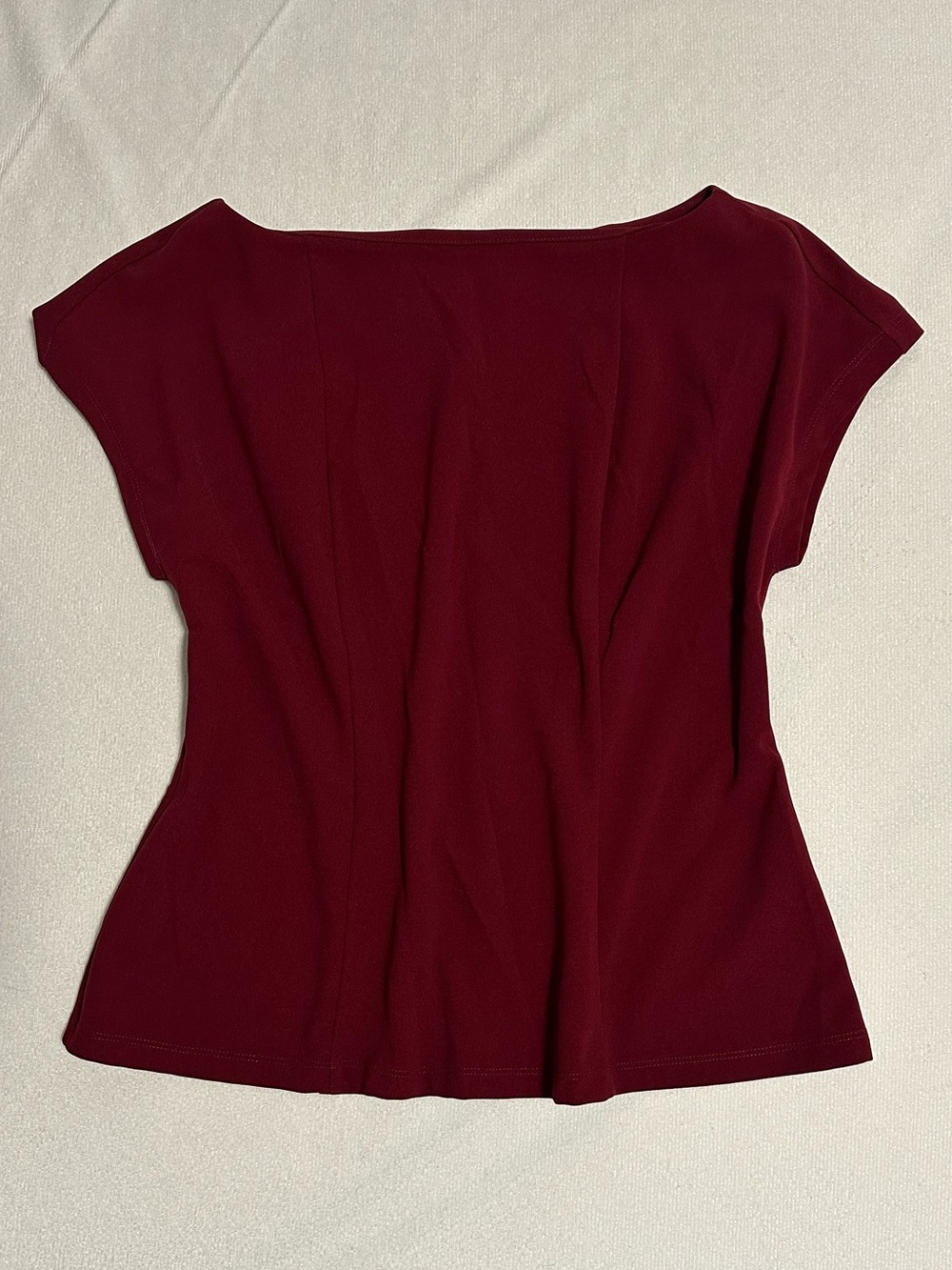A New Day Short Sleeve Waisted Peplum Hem Top - Wine Red
